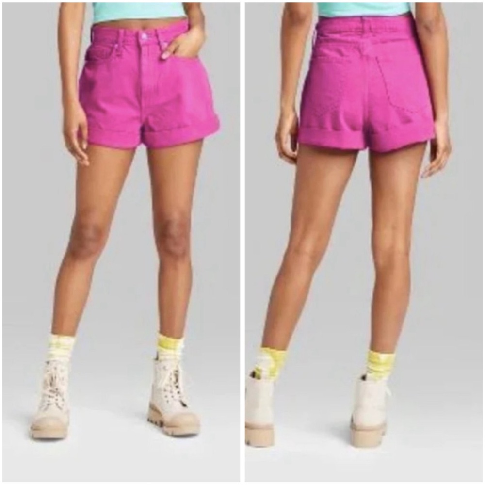 NWT Wild Fable Pink Super-High Rise Rolled Cuff Mom Denim Shorts Size 0